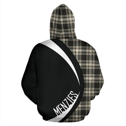 Printivon Menzies Black _ White Ancient Tartan Crest Hoodie Circle Style