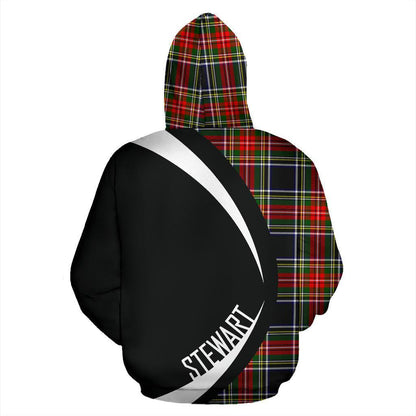 Printivon Stewart Black Tartan Crest Hoodie Circle Style