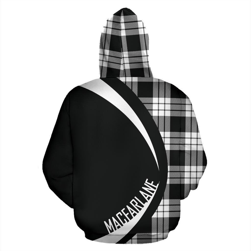 Printivon Macfarlane Black And White Crest Tartan Hoodie Circle Style