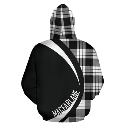 Printivon Macfarlane Black And White Crest Tartan Hoodie Circle Style