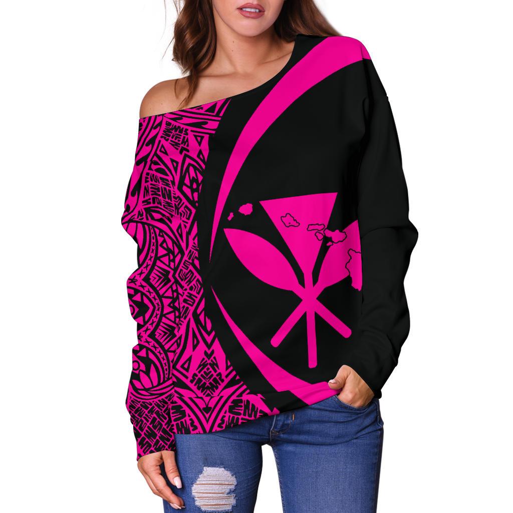 Kanaka Hawaii Map Pink Polynesian Off Shoulder Sweater Circle Style