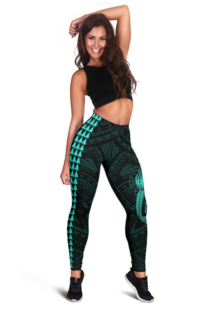Hawaii Turtle Shark Polynesian Leggings - Turquoise