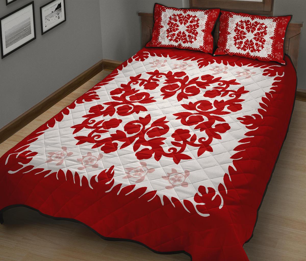 Hawaii Quilt Bed Set Hawaiian Quilt Plumeria Medallion Red AH