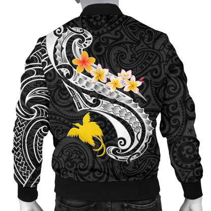 Papua New Guinea Custom Personalised Men's Bomber Jackets PNG Seal Polynesian Patterns Plumeria (Black)