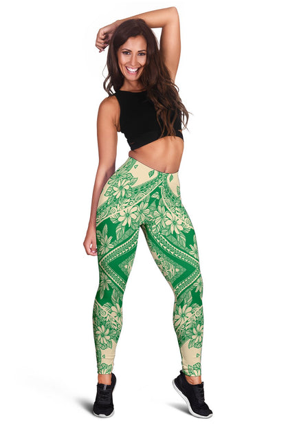 Polynesian Plumeria Mix Green Hawaii Women's Leggings AH