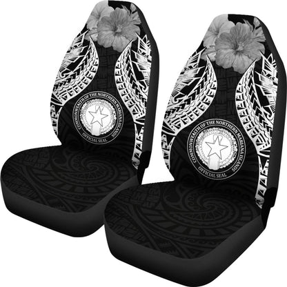 Northern Mariana Islands Polynesian Car Seat Covers Pride Seal And Hibiscus Black
