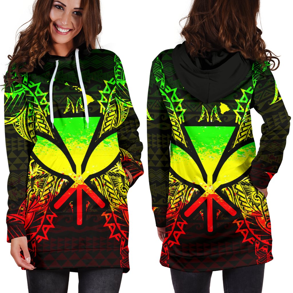 Hawaii Polynesian Hoodie Dress Map Reggae