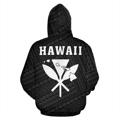 Polynesian Kakau Kanaka Map Of Hawaii Hoodie White