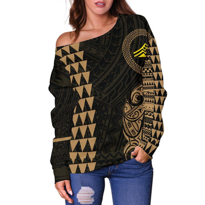 Hawaii Mauna Kea Polynesian Women's Off Shoulder Sweater Gold