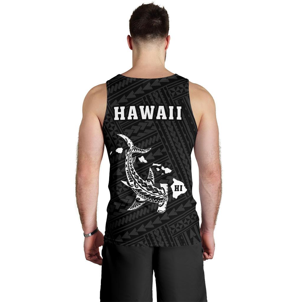 Hawaii Kakau Polynesian Hammerhead Shark Map Men's Tank Top White