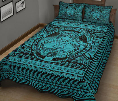 Hawaii Polynesian Pele Kanaka Quilt Bed Set Blue