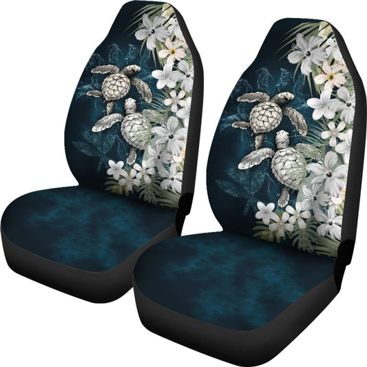 Kanaka Maoli (Hawaiian) Car Seat Covers Sea Turtle Tropical Hibiscus And Plumeria White