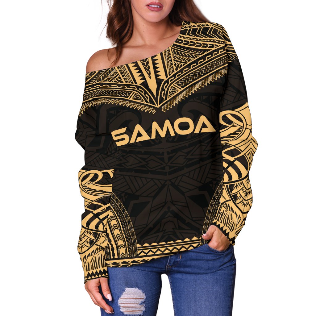 Samoa Polynesian Chief Women's Off Shoulder Sweater Gold Version
