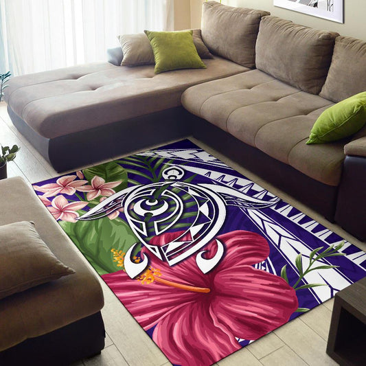 Hawaii Polynesian Turtle Tropical Hibiscus Plumeria Rug Purple