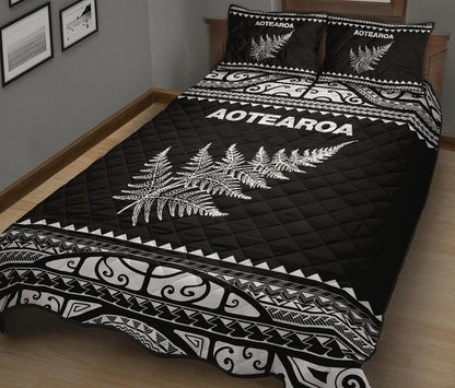 Aotearoa New Zealand Maori Quilt Bed Set Silver Fern White