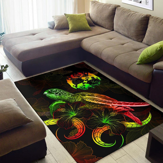 Tonga Polynesian Area Rugs Turtle With Blooming Hibiscus Reggae