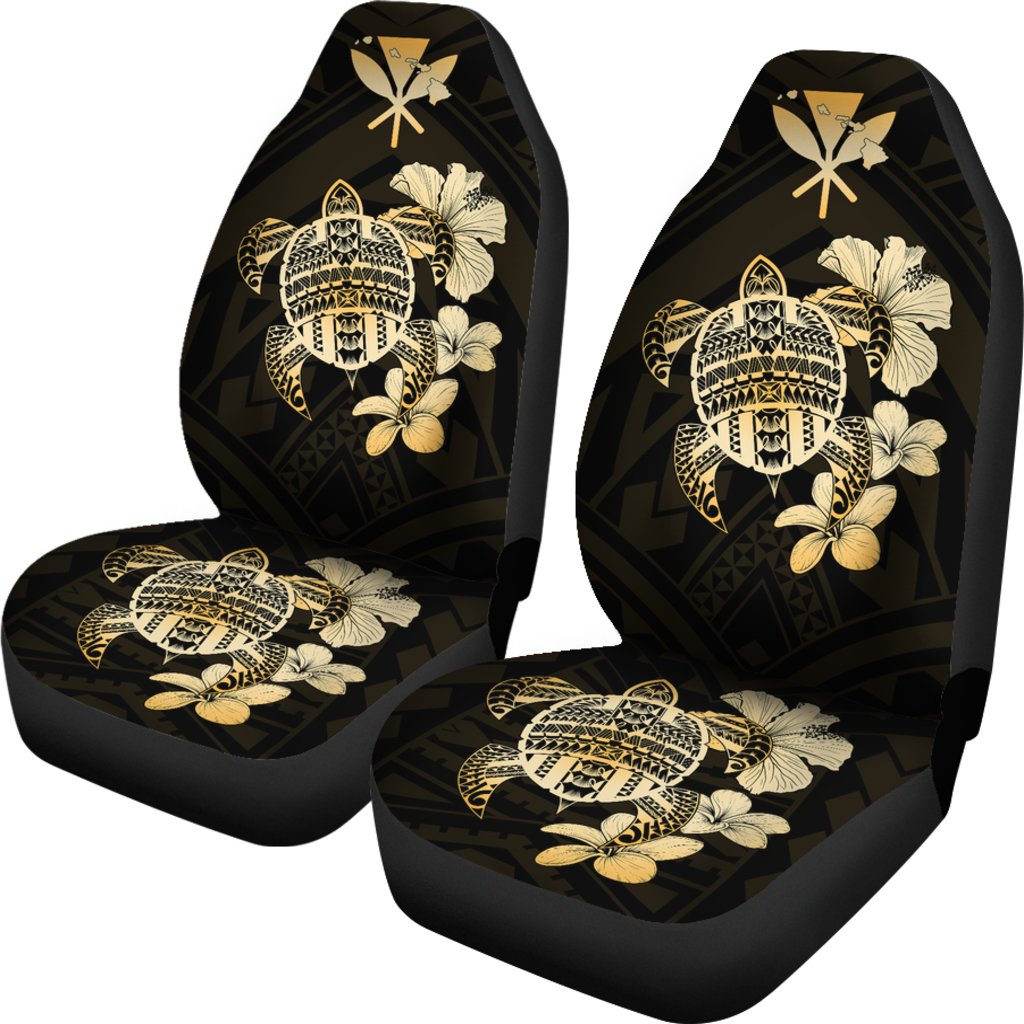 Hawaiian Kanaka Hibiscus Plumeria Mix Polynesian Turtle Car Seat Covers Gold AH