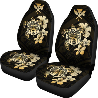 Hawaiian Kanaka Hibiscus Plumeria Mix Polynesian Turtle Car Seat Covers Gold AH