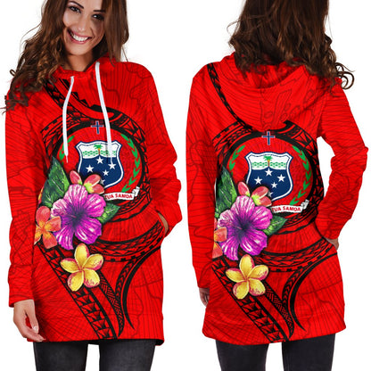 Samoa Polynesian Women's Hoodie Dress Floral With Seal Red