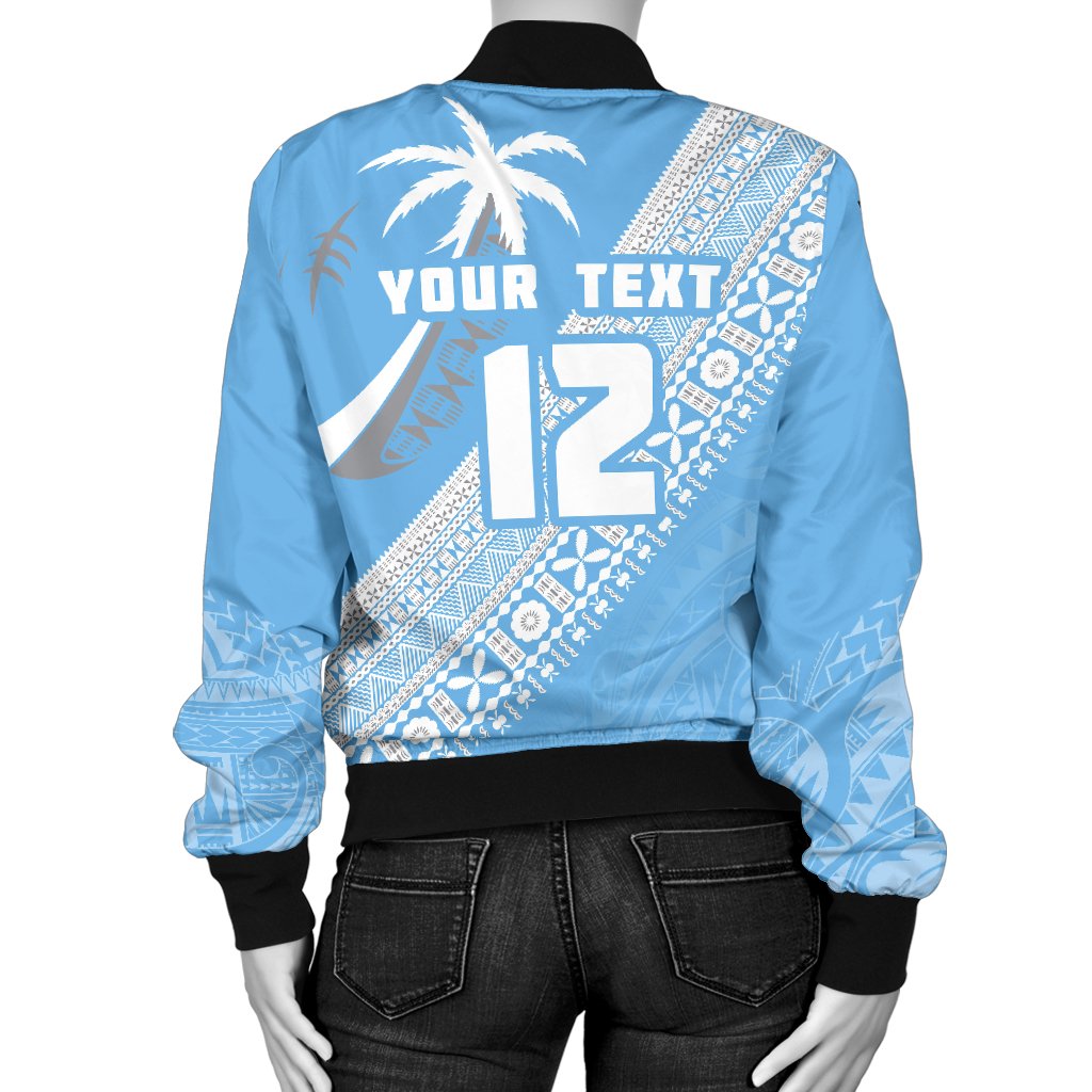 (Custom Personalised) Fiji Tapa Rugby Women Bomber Jacket version Style You Win Blue