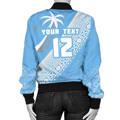 (Custom Personalised) Fiji Tapa Rugby Women Bomber Jacket version Style You Win Blue