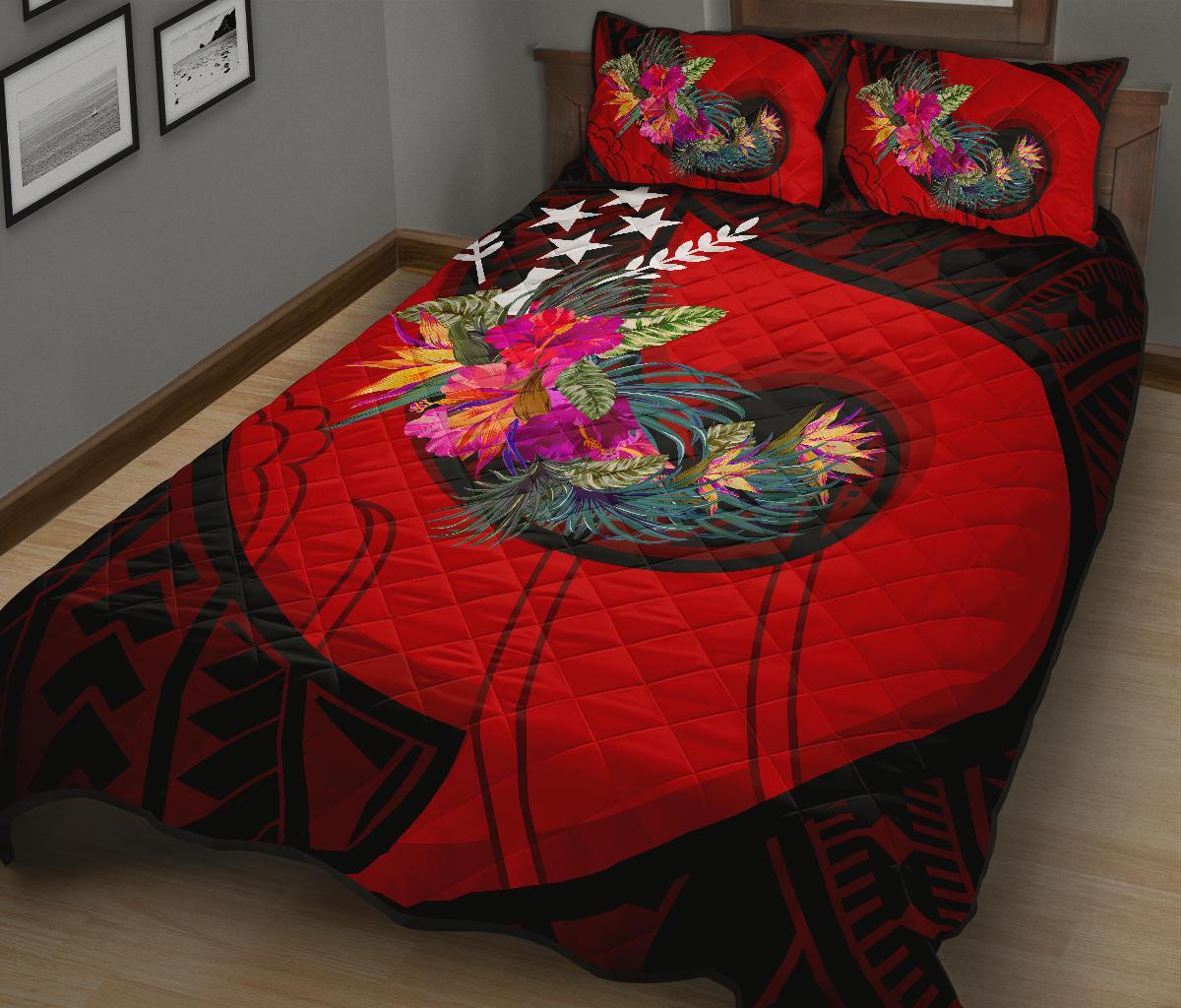 Kosrae Quilt Bed Set Polynesian Hook And Hibiscus (Red)