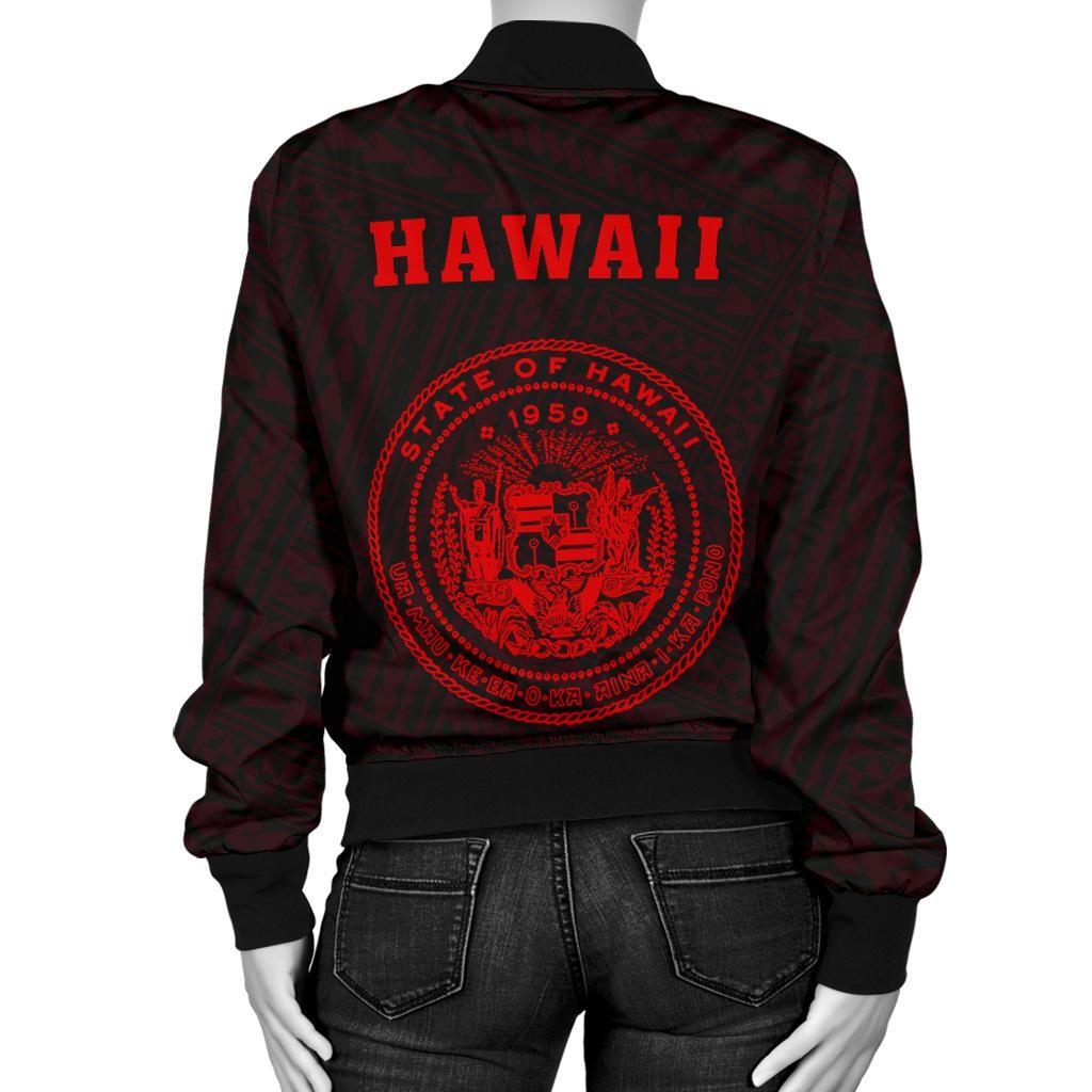 Hawaii Kakau Polynesian Coat Of Arms Women's Bomber Jacket Red