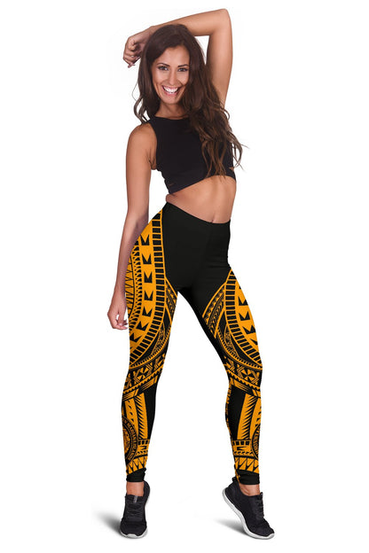 Northern Mariana Islands Women Leggings Polynesian Pattern Gold