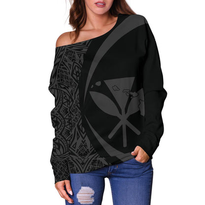 Kanaka Hawaii Map Grey Polynesian Off Shoulder Sweater Circle Style