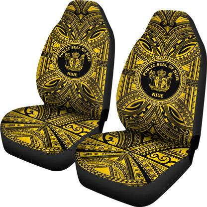 Niue Car Seat Cover Niue Coat Of Arms Polynesian Gold Black