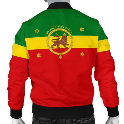 Ethiopia Men'S Bomber Jacket - Imperial Flag Haile Selassie, With The Lion Of Judah