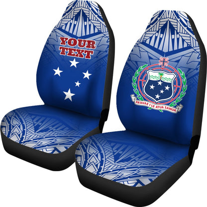 Samoa Custom Personalised Car Seat Covers Samoa Flag Coat Of Arms Polynesian Tattoo Fog Blue