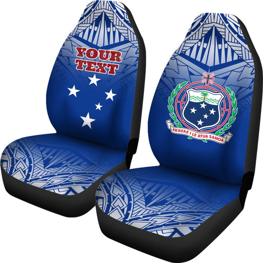 Samoa Custom Personalised Car Seat Covers Samoa Flag Coat Of Arms Polynesian Tattoo Fog Blue