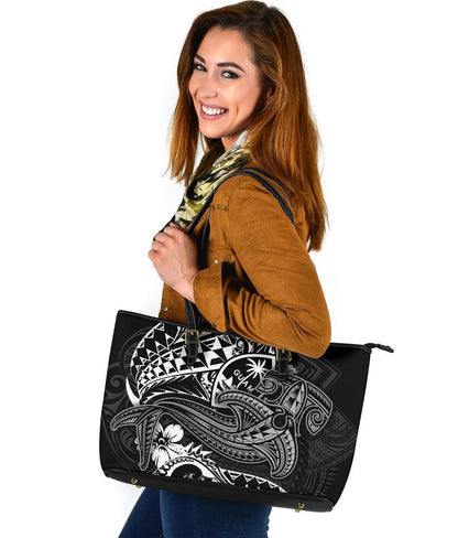 Guam Polynesian Leather Tote Bag - White Shark Polynesian Tattoo