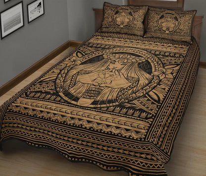 Hawaii Polynesian Pele Kanaka Quilt Bed Set Gold