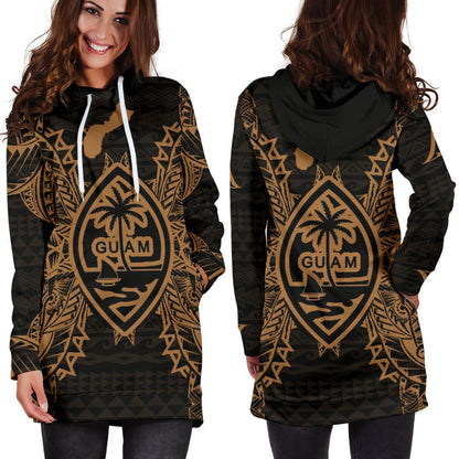 Guam Polynesian Hoodie Dress Map Gold