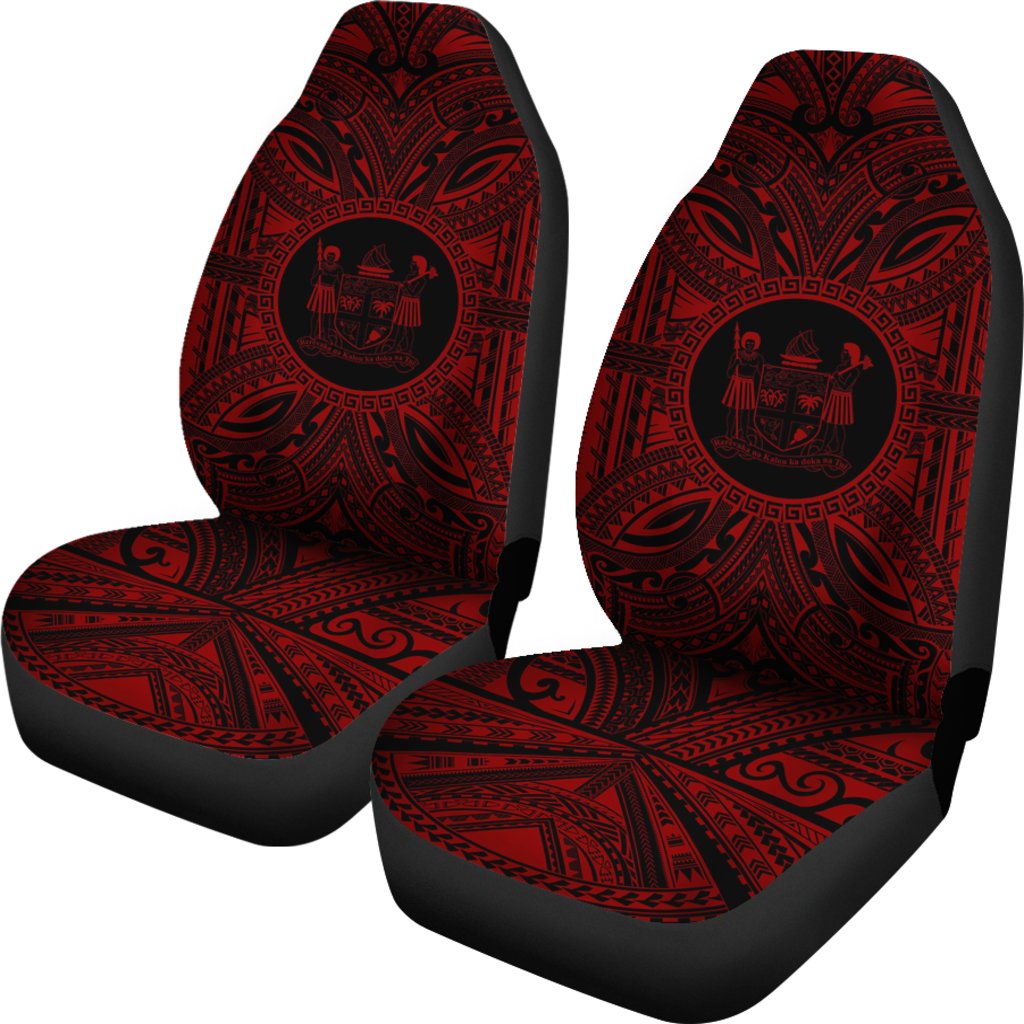 Fiji Car Seat Cover Fiji Coat Of Arms Polynesian Red Black