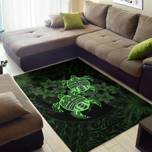hawaii Rug Turtle Strong Pattern Hibiscus Plumeria Green AH