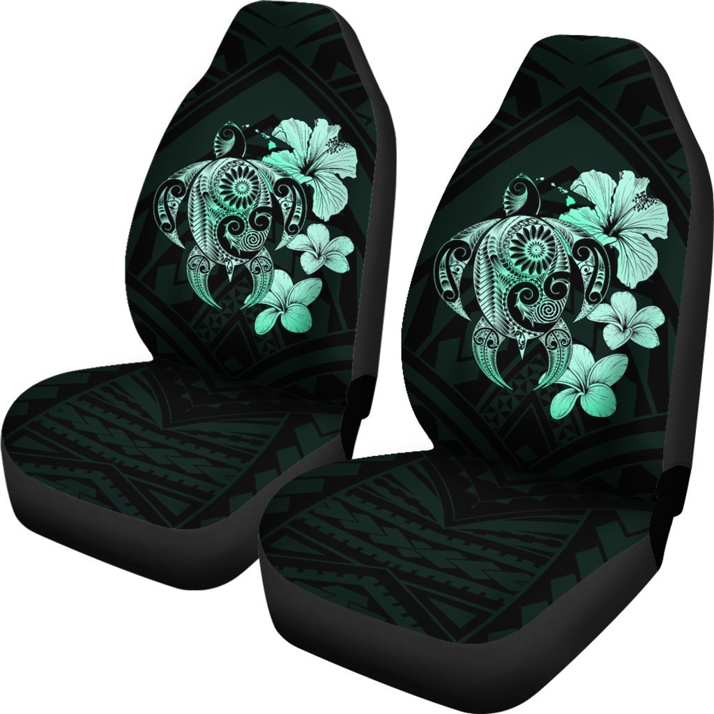 Hibiscus Plumeria Mix Polynesian Turquoise Turtle Car Seat Covers