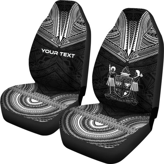 Fiji Custom Personalised Car Seat Cover Fiji Coat Of Arms Polynesian Chief Tattoo Black Version
