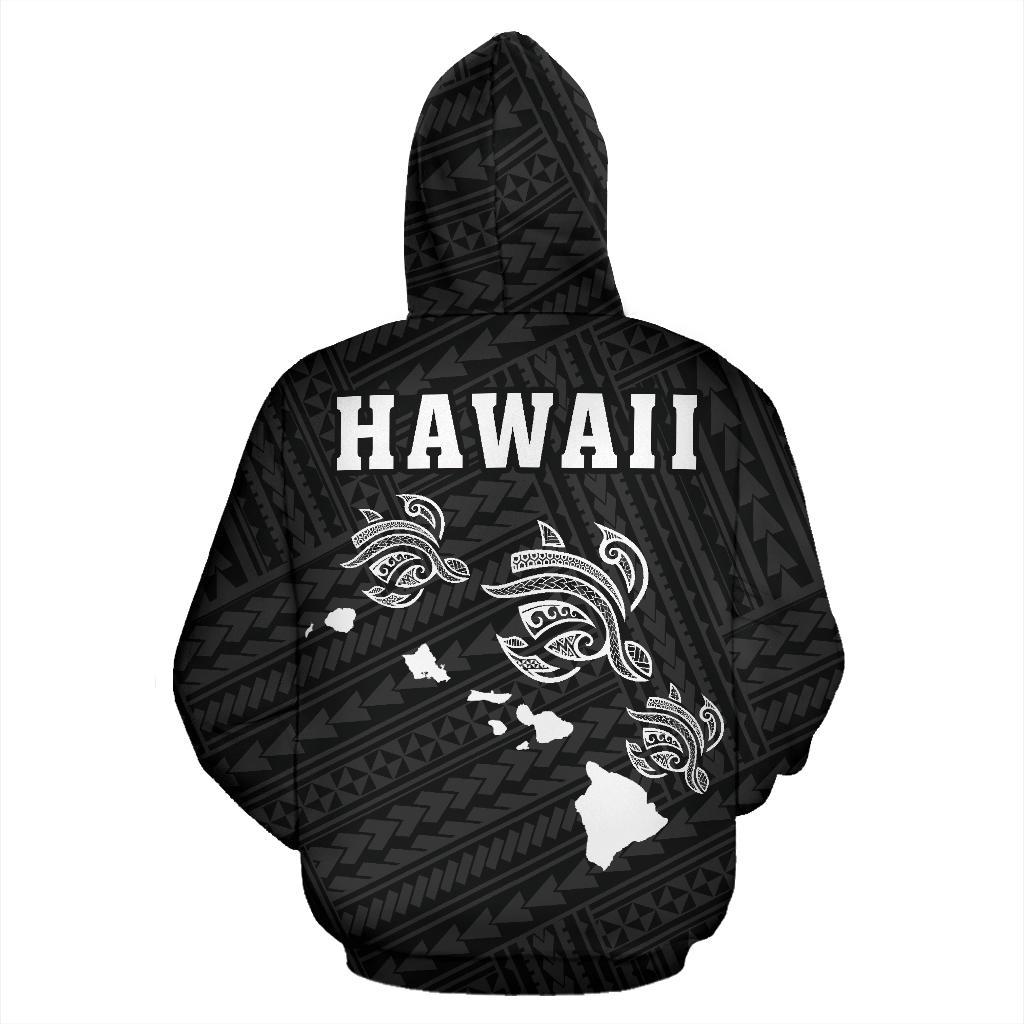 Polynesian Kakau Three Turtle Map Of Hawaii Hoodie White