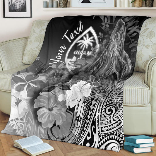 Guam Custom Personalised Premium Blanket Humpback Whale with Tropical Flowers White
