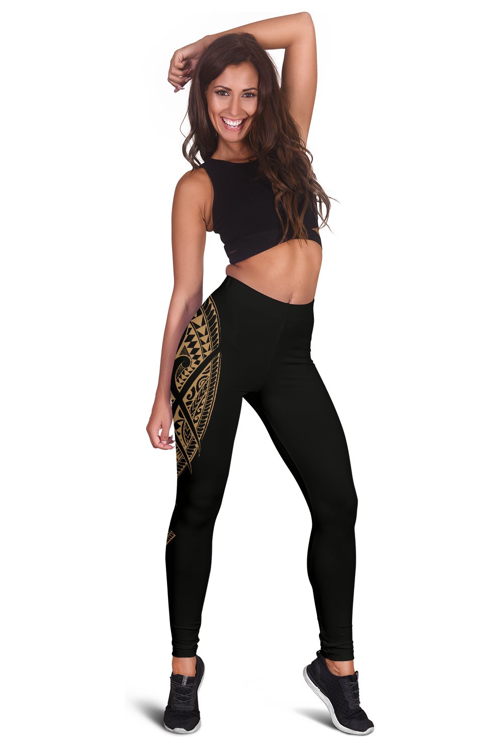 Hawaii State Tattoo Swirly Polynesian Gold Kanaka Women's Leggings