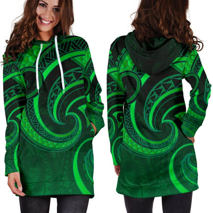 New Zealand Maori Mangopare Women Hoodie Dress Polynesian Green