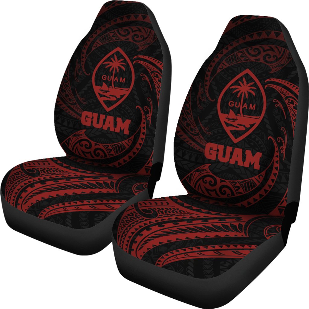 Guam Polynesian Car Seat Covers Red Tribal Wave
