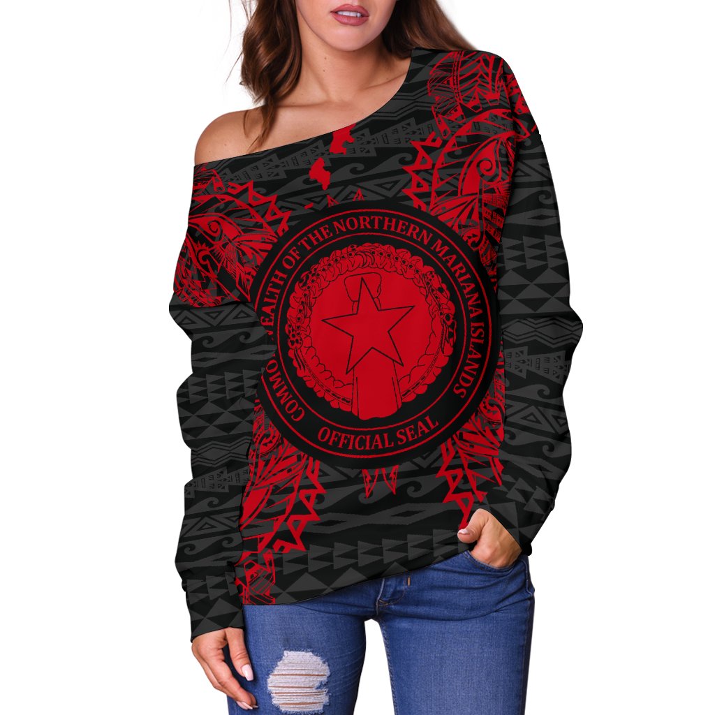 Northern Mariana Islands Polynesian Shoulder Sweater Map Red