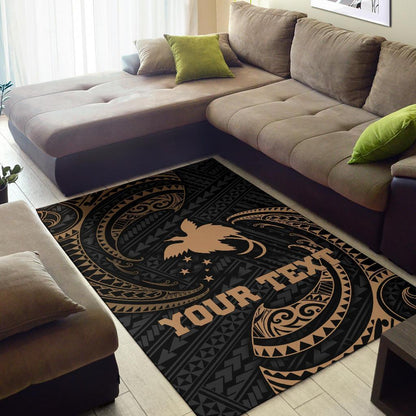Papua New Guinea Polynesian Custom Personalised Area Rug Gold Tribal Wave