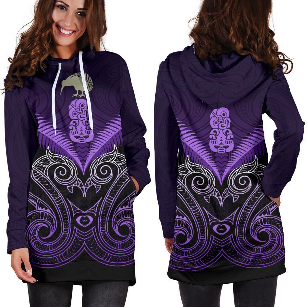 Maori Manaia New Zealand Hoodie Dress Purple