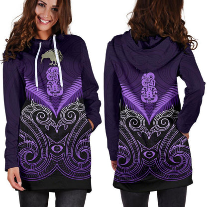Maori Manaia New Zealand Hoodie Dress Purple