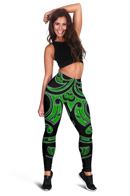 Hawaii Tribal Polynesian Women's Leggings - Green - Juno Style - AH